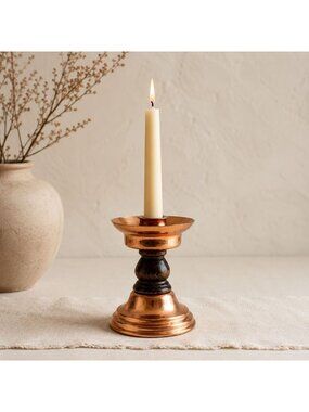 Coppercraft Guild Copper Wood Candlestick Holder Vintage Taper Candle Rustic MCM
